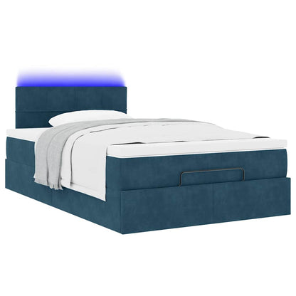 Struttura Letto Pouf con Materasso Blu Scuro 120x200 cm Velluto