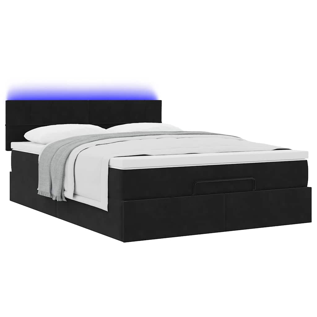Struttura Letto Pouf con Materasso Nero 140x200 cm in Velluto