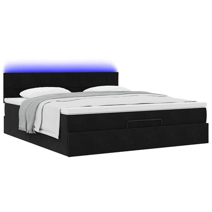 Struttura Letto Pouf con Materasso Nero 160x200 cm in Velluto