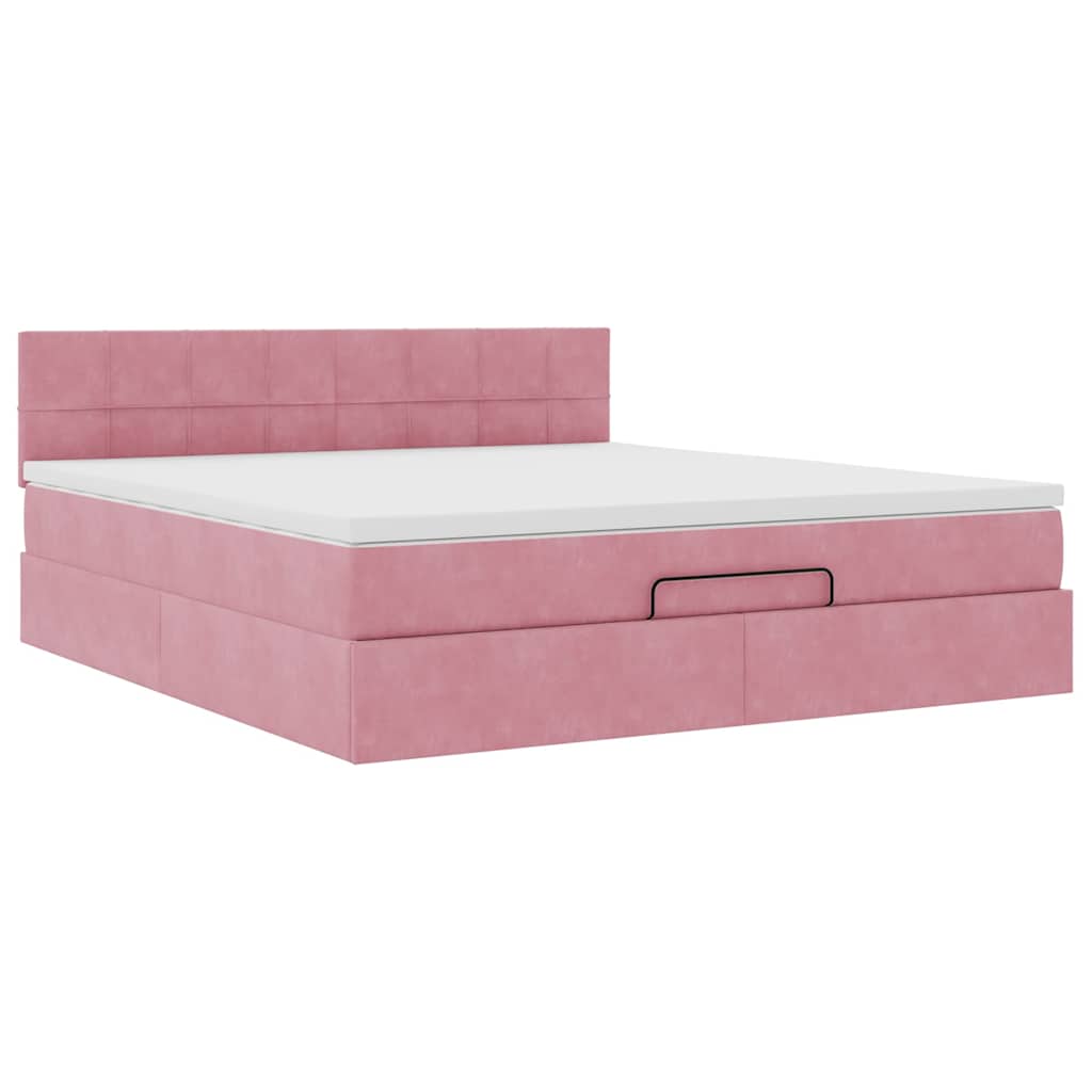 Pouf Letto con Materasso e LED Rosa 180x200cm in Velluto