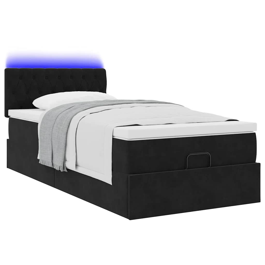 Struttura Letto Pouf con Materasso Nero 90x190 cm in Velluto