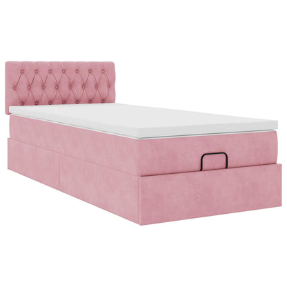 Struttura Letto Pouf con Materasso Rosa 90x190 cm in Velluto