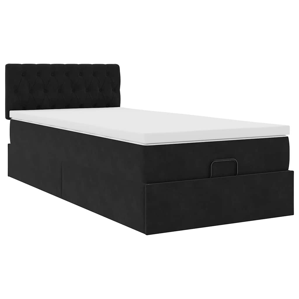 Struttura Letto Pouf con Materasso Nero 90x200 cm in Velluto