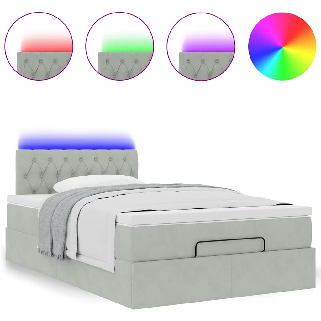 Pouf Letto con Materasso e LED Grigio Chiaro 120x190cm Velluto
