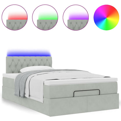 Pouf Letto con Materasso e LED Grigio Chiaro 120x190cm Velluto