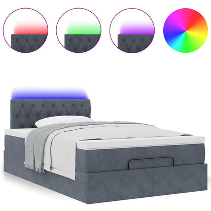 Pouf Letto con Materasso e LED Grigio Scuro 120x190cm Velluto