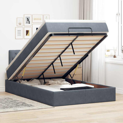 Pouf Letto con Materasso e LED Grigio Scuro 120x190cm Velluto
