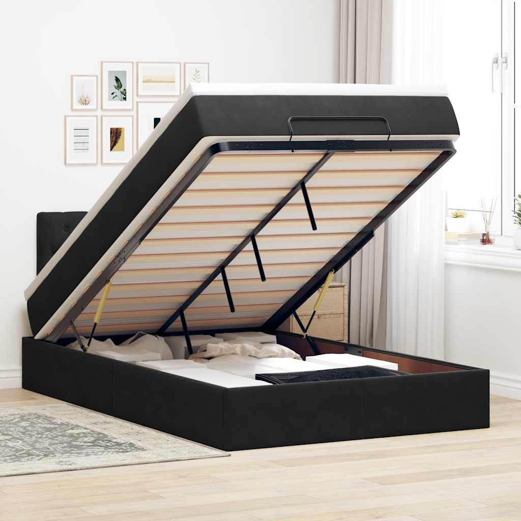 Pouf Letto con Materasso e LED Nero 120x190cm in Velluto