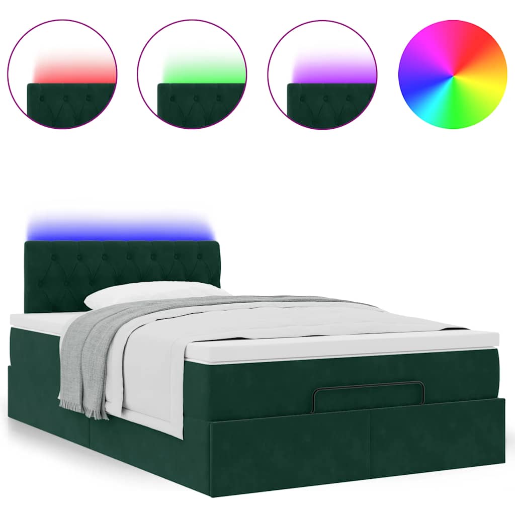 Pouf Letto con Materasso e LED Verde Scuro 120x190cm in Velluto
