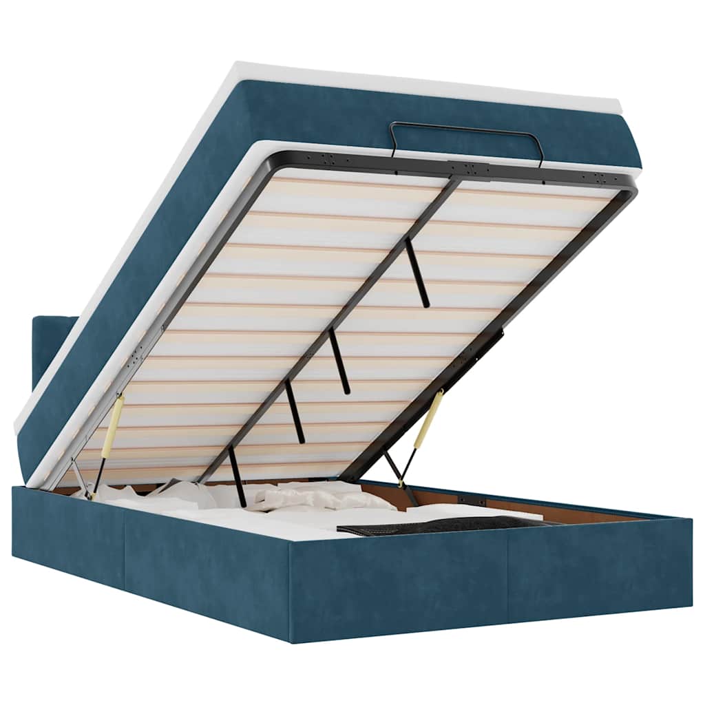 Pouf Letto con Materasso e LED Blu Scuro 120x190cm in Velluto