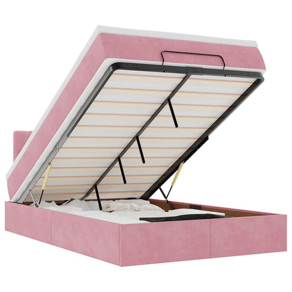 Pouf Letto con Materasso e LED Rosa 120x190cm in Velluto