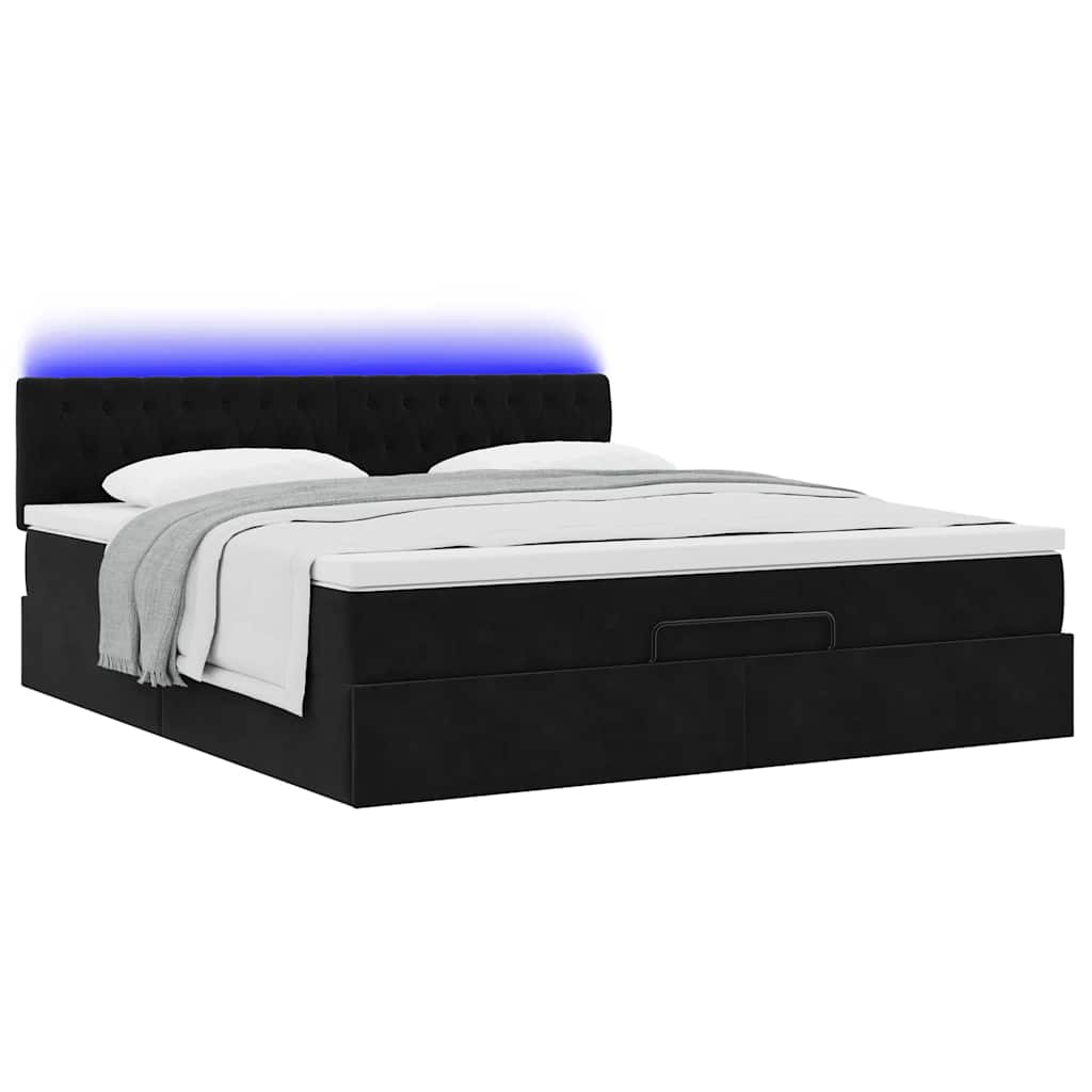 Struttura Letto Pouf con Materasso Nero 160x200 cm in Velluto
