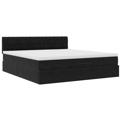 Struttura Letto Pouf con Materasso Nero 160x200 cm in Velluto