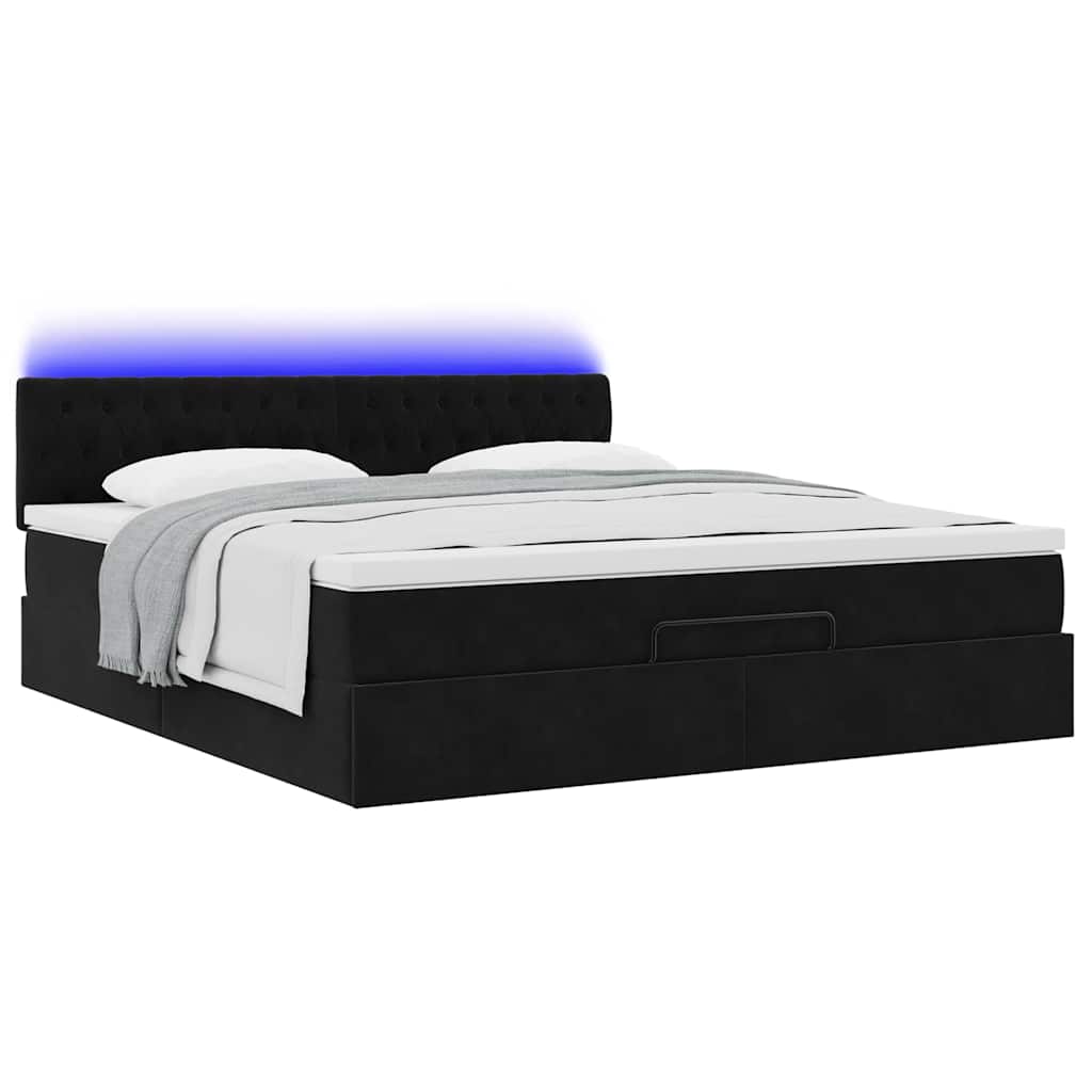 Struttura Letto Pouf con Materassi Nero 200x200 cm Velluto
