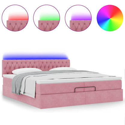 Struttura Letto Pouf con Materassi Rosa 200x200 cm Velluto