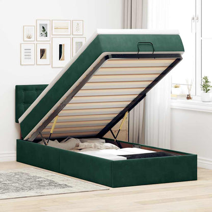Pouf Letto con Materasso e LED Verde Scuro 80x200cm in Velluto
