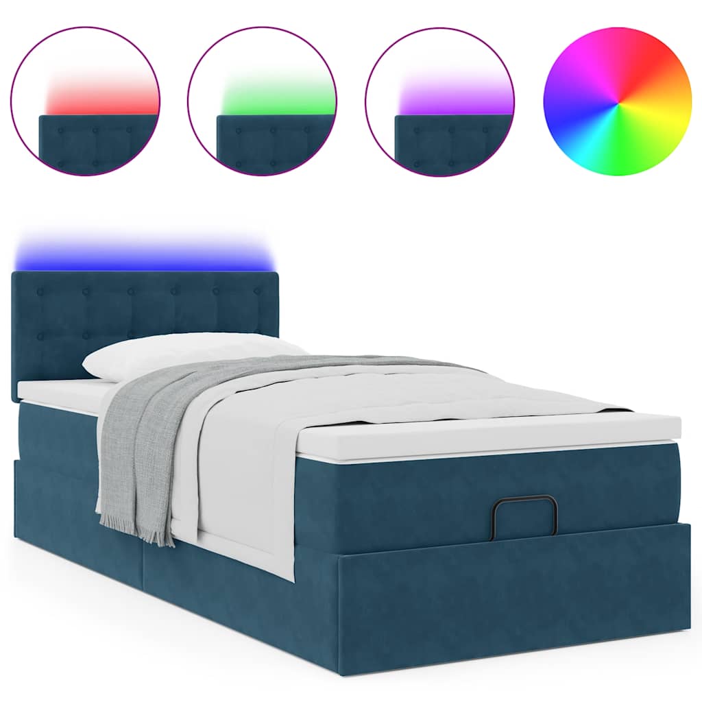 Pouf Letto con Materasso e LED Blu Scuro 80x200cm in Velluto
