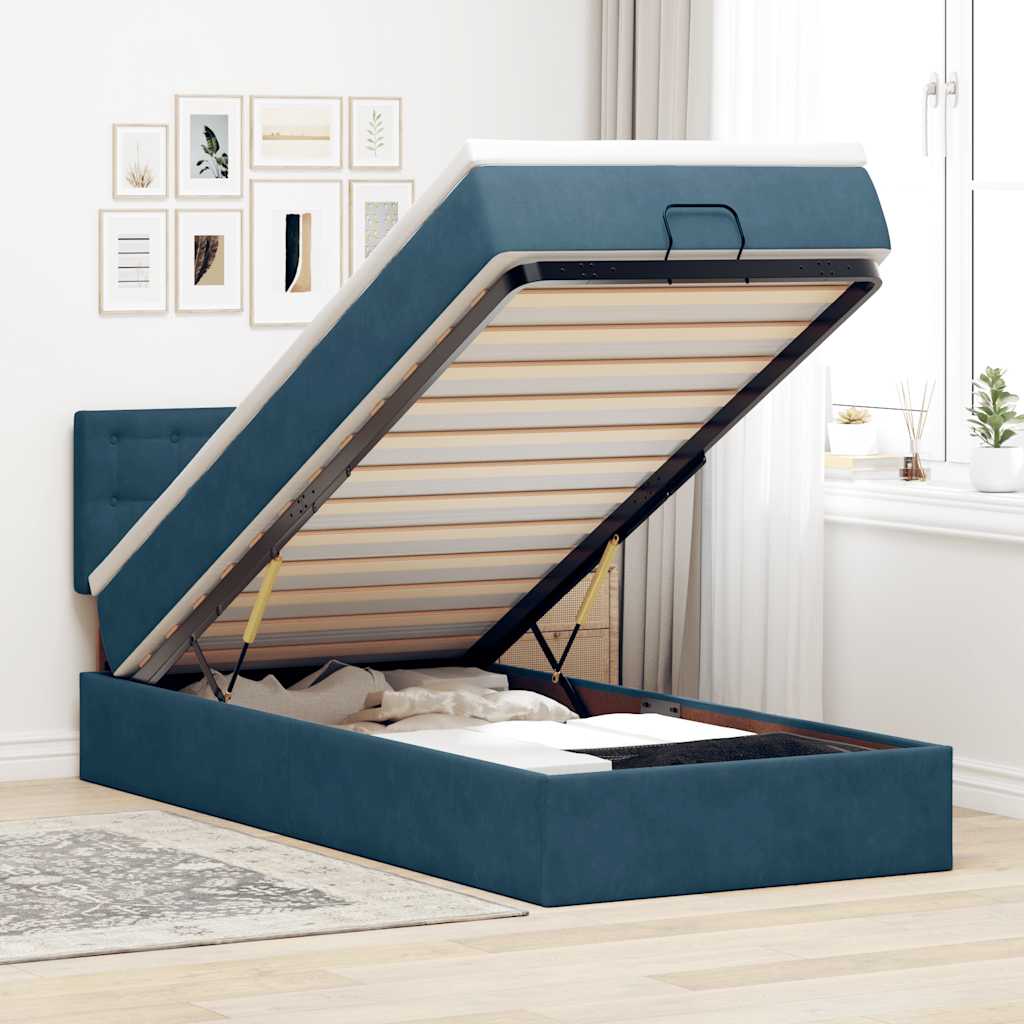 Pouf Letto con Materasso e LED Blu Scuro 80x200cm in Velluto