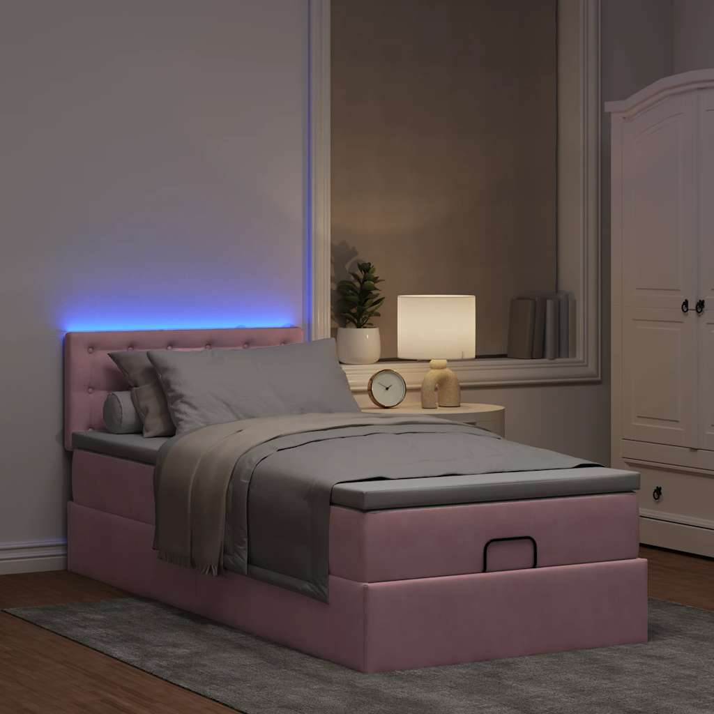 Pouf Letto con Materasso e LED Rosa 80x200cm in Velluto