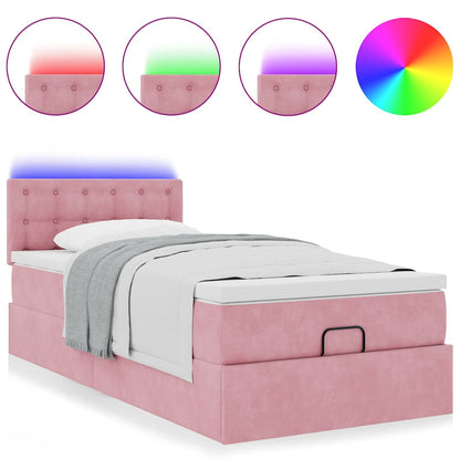 Pouf Letto con Materasso e LED Rosa 80x200cm in Velluto