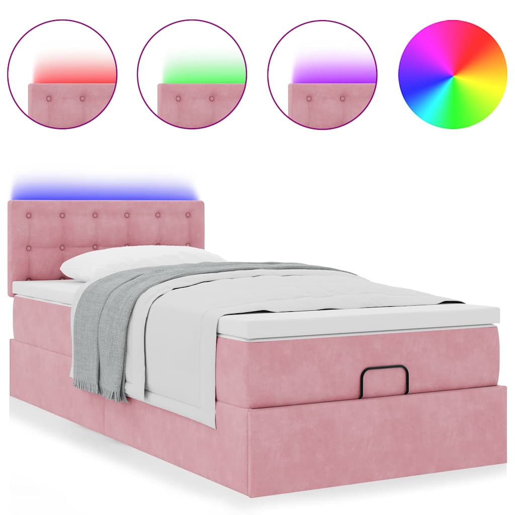 Struttura Letto Pouf con Materasso Rosa 100x200 cm Velluto