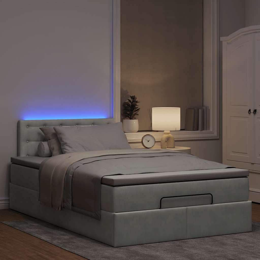 Pouf Letto con Materasso e LED Grigio Chiaro 120x190cm Velluto