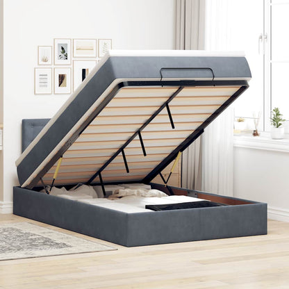 Pouf Letto con Materasso e LED Grigio Scuro 120x190cm Velluto