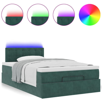 Pouf Letto con Materasso e LED Verde Scuro 120x190cm in Velluto