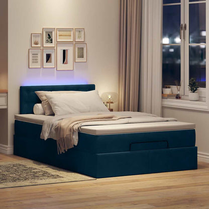 Pouf Letto con Materasso e LED Blu Scuro 120x190cm in Velluto