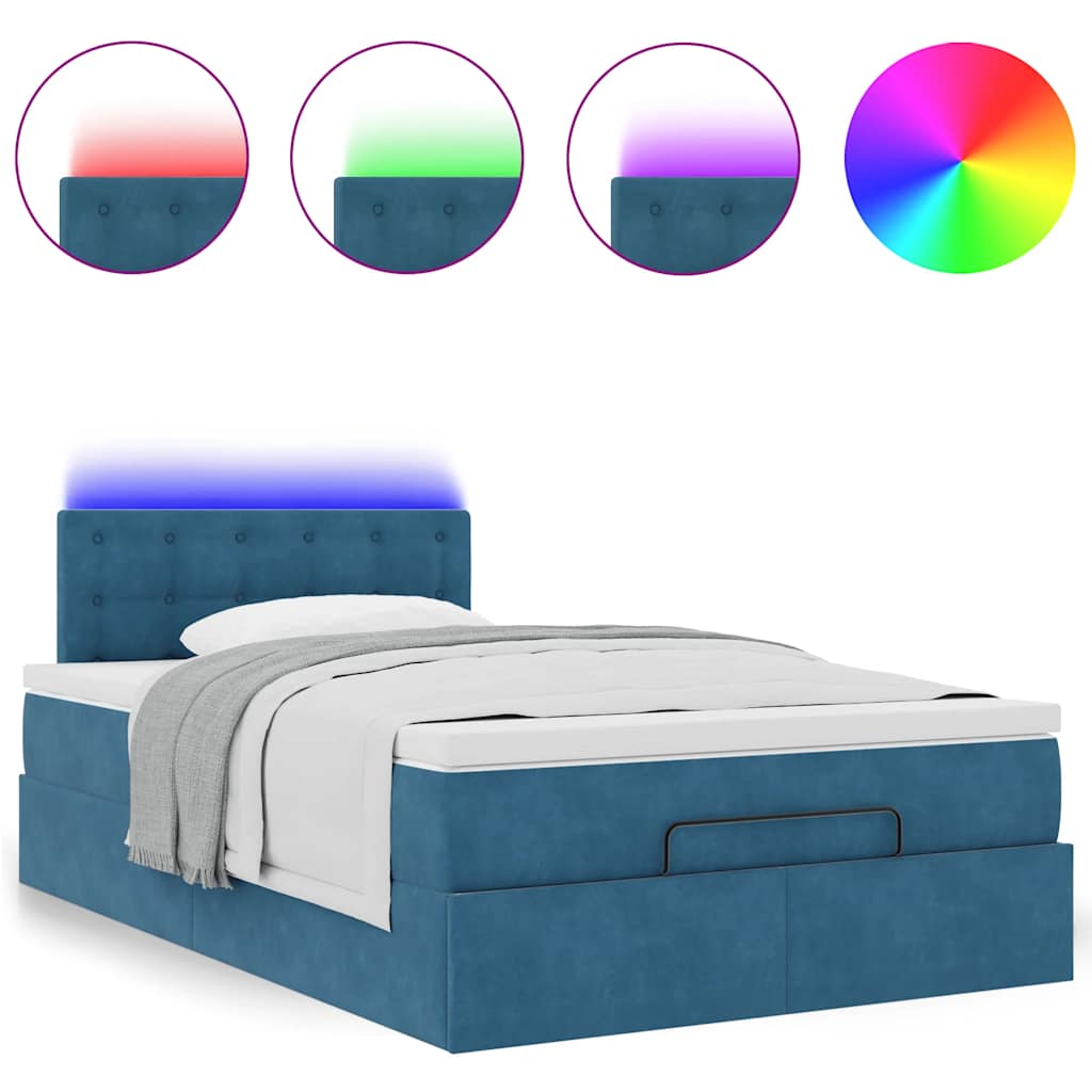 Pouf Letto con Materasso e LED Blu Scuro 120x190cm in Velluto