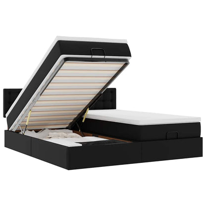 Pouf Letto con Materassi e LED Nero 160x200cm Similpelle