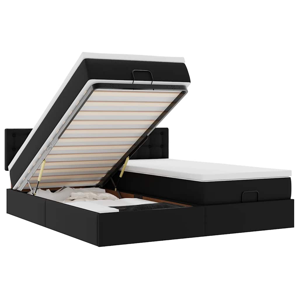 Pouf Letto con Materassi e LED Nero 180x200cm Similpelle