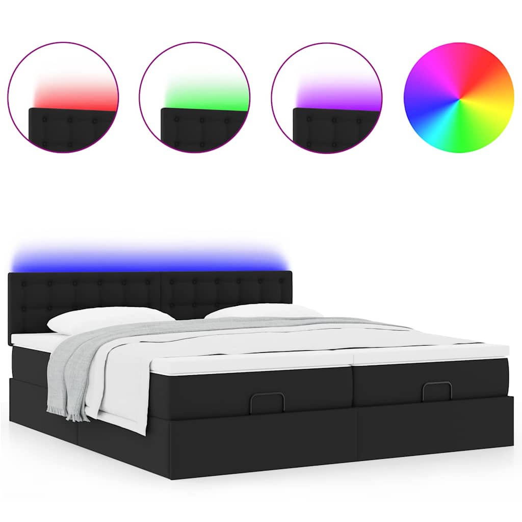 Pouf Letto con Materassi e LED Nero 180x200cm Similpelle