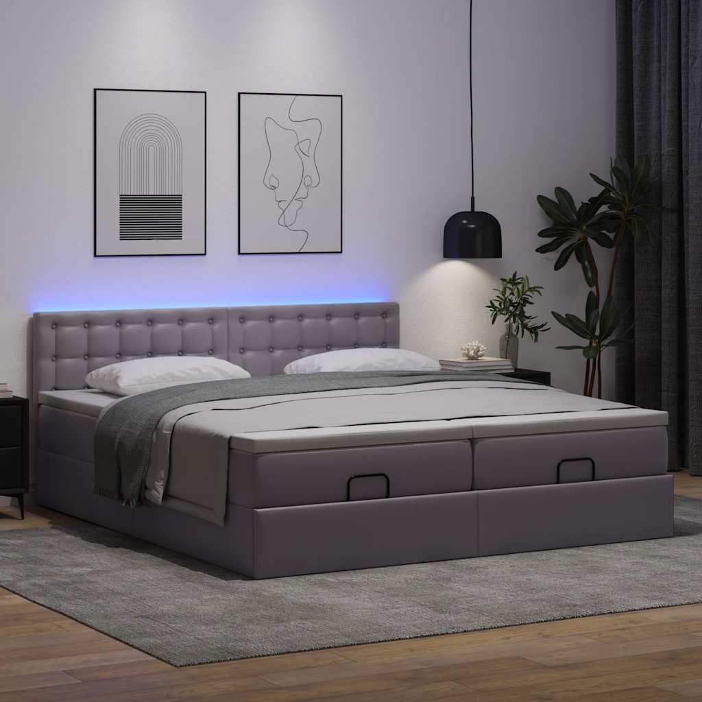 Pouf Letto con Materassi e LED Grigio 180x200cm Similpelle