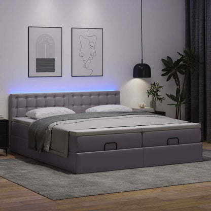 Pouf Letto con Materassi e LED Grigio 180x200cm Similpelle