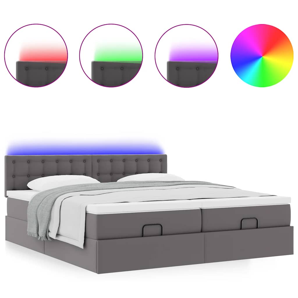 Pouf Letto con Materassi e LED Grigio 180x200cm Similpelle