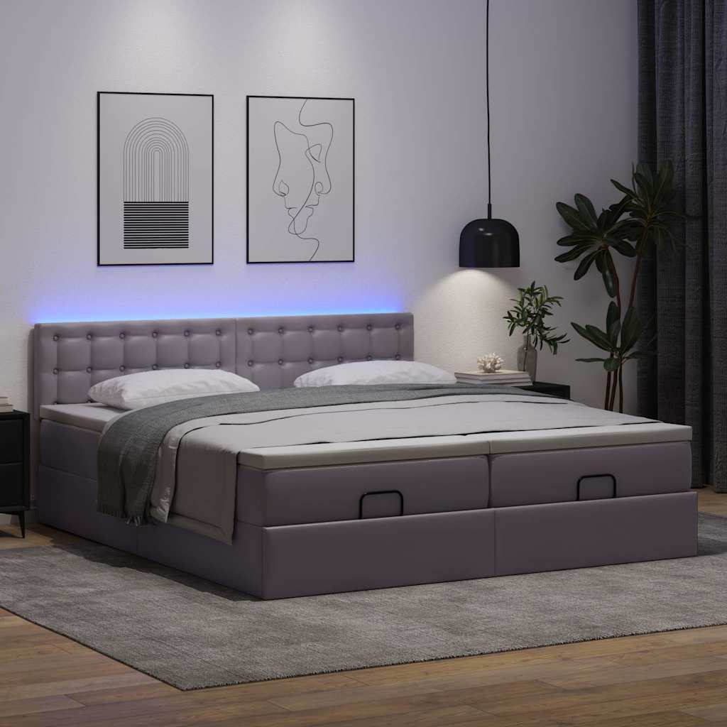 Struttura Letto Pouf con Materassi Grigio 200x200 cm Similpelle