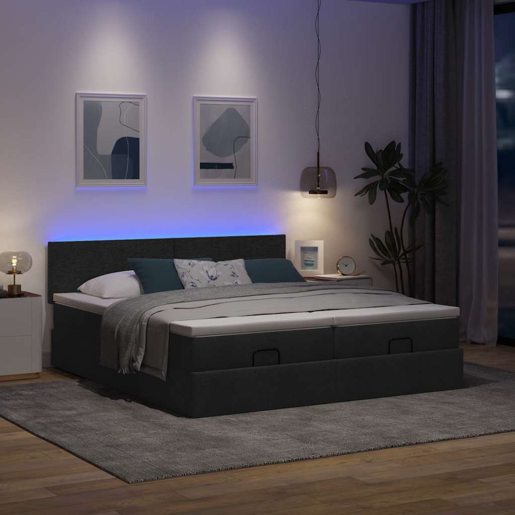 Struttura Letto Pouf con Materassi Nero 160x200 cm in Tessuto