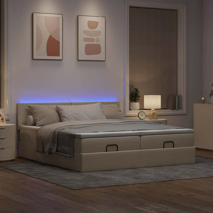 Struttura Letto Pouf con Materassi Crema 160x200 cm in Tessuto