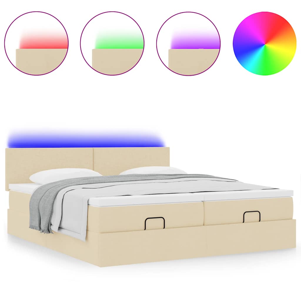 Struttura Letto Pouf con Materassi Crema 160x200 cm in Tessuto