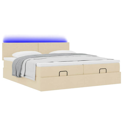 Struttura Letto Pouf con Materassi Crema 200x200 cm in Tessuto