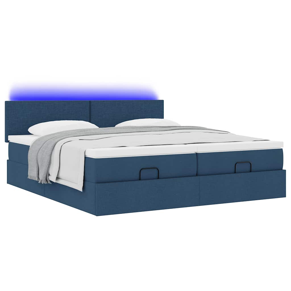 Struttura Letto Pouf con Materassi Blu 200x200 cm in Tessuto
