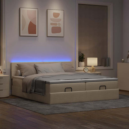 Struttura Letto Pouf con Materassi Crema 160x200 cm in Tessuto