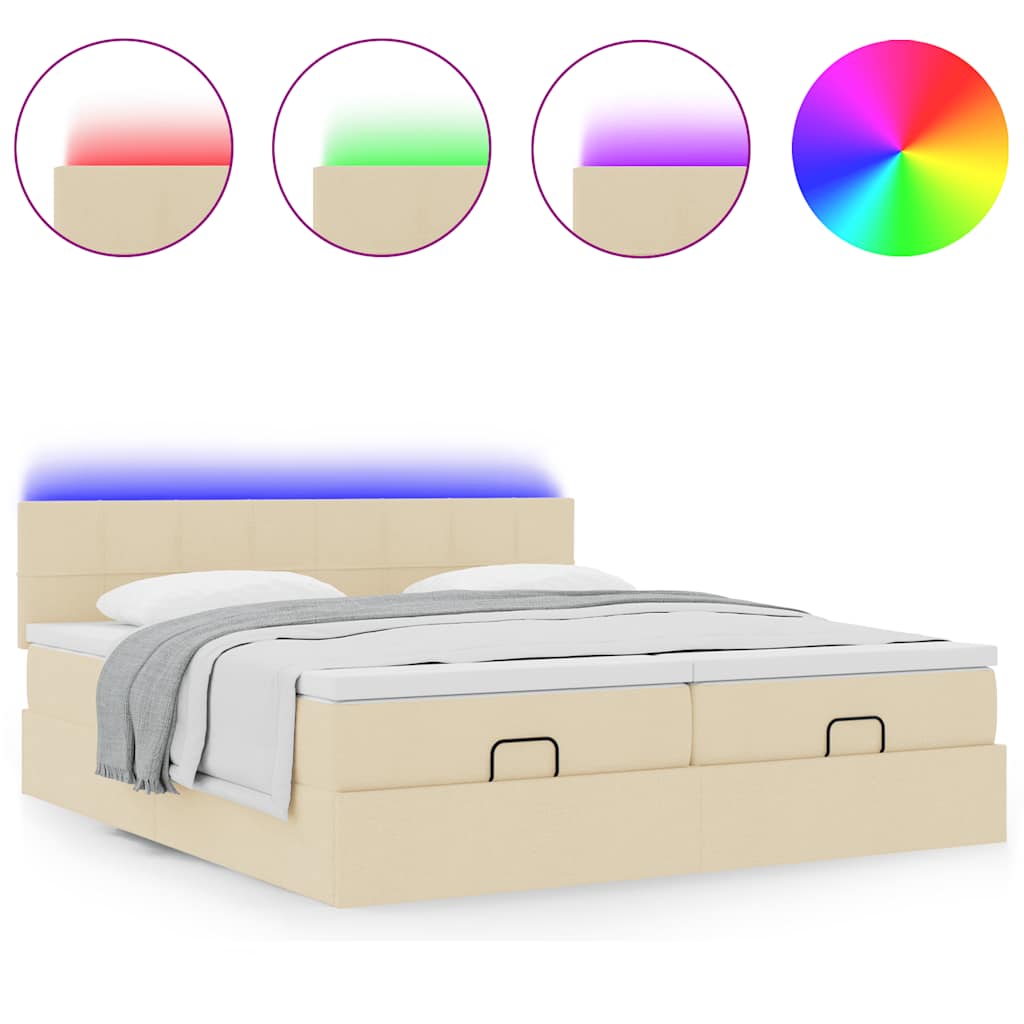 Struttura Letto Pouf con Materassi Crema 160x200 cm in Tessuto