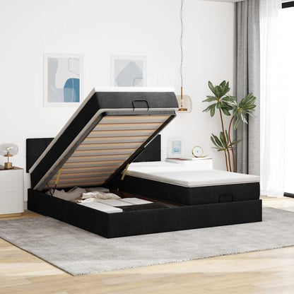 Struttura Letto Pouf con Materassi Nero 180x200 cm in Tessuto
