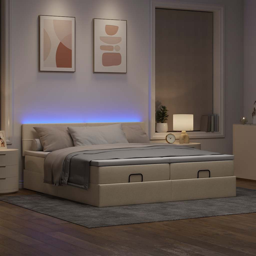 Struttura Letto Pouf con Materassi Crema 180x200 cm in Tessuto