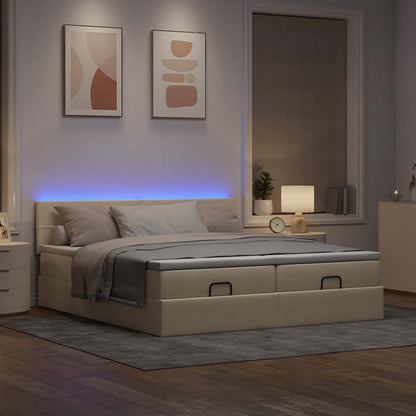 Struttura Letto Pouf con Materassi Crema 180x200 cm in Tessuto