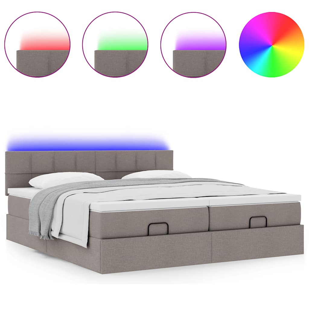 Struttura Letto Pouf con Materassi Tortora 200x200 cm Tessuto