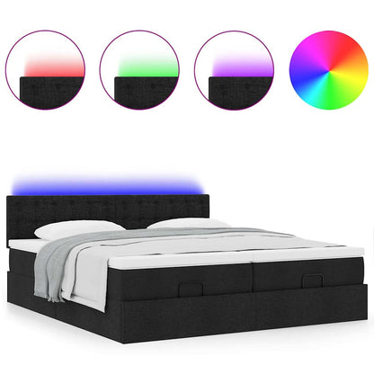 Struttura Letto Pouf con Materassi Nero 180x200 cm in Tessuto