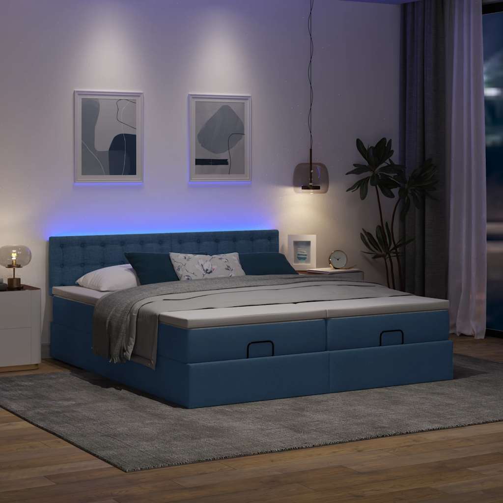 Struttura Letto Pouf con Materassi Blu 200x200 cm in Tessuto